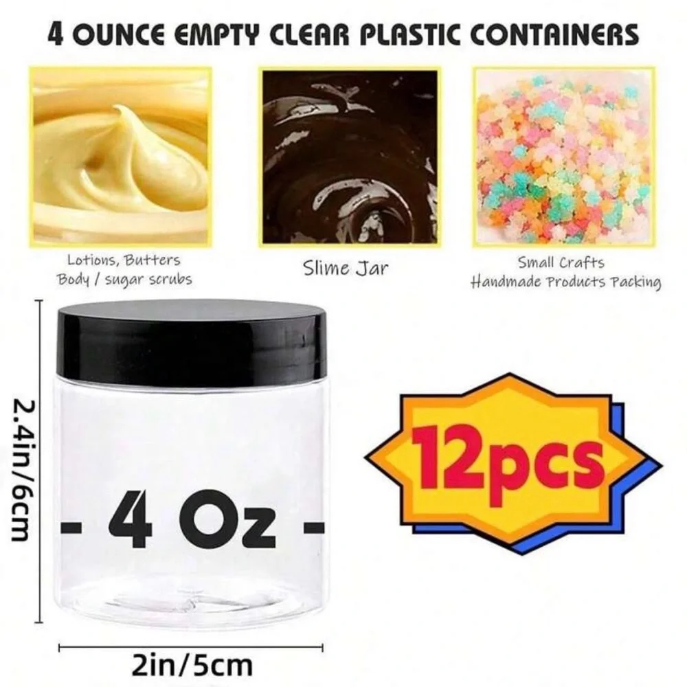 12 Pieces Black and Clear Storage Small Jars Set